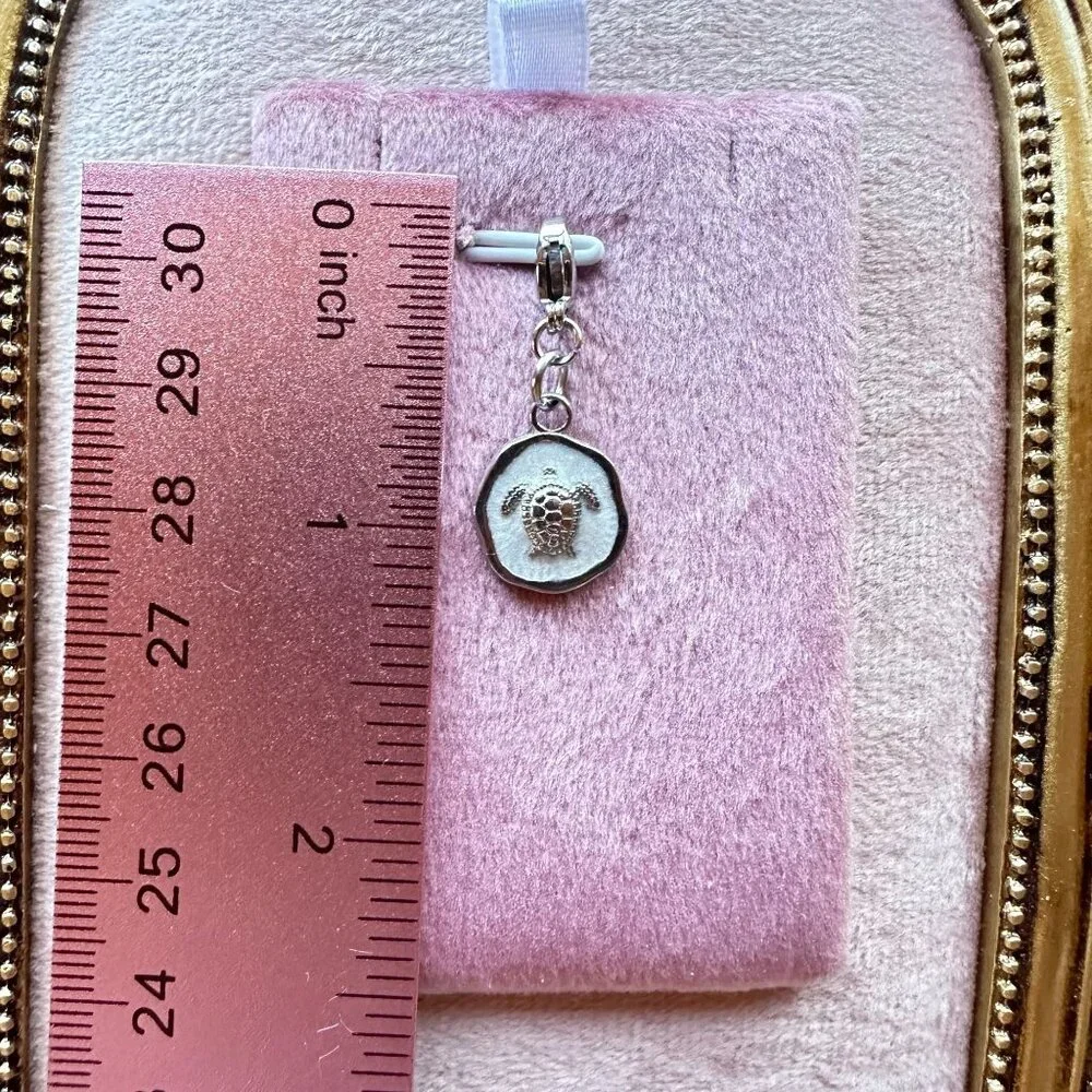 Sea Turtle Charm Pendant Stainless Steel With Lobster Claw Clasp & White Epoxy - Picture 2 of 12